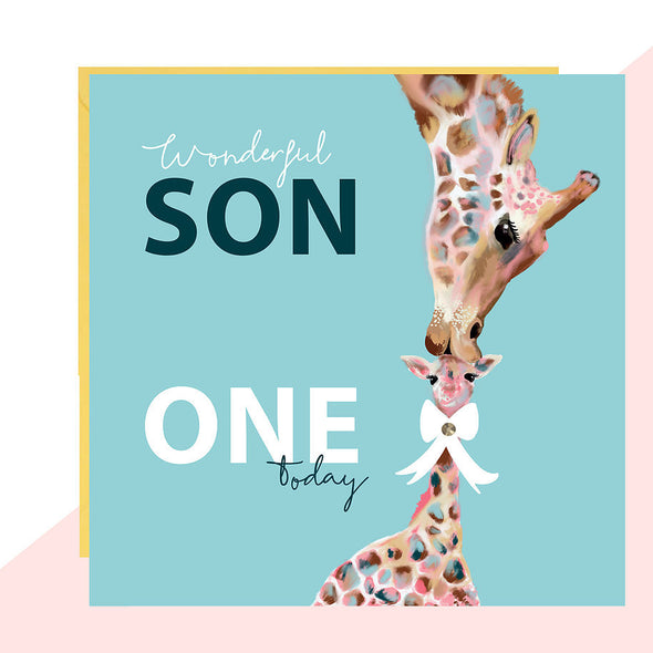Son First Birthday Giraffe Card