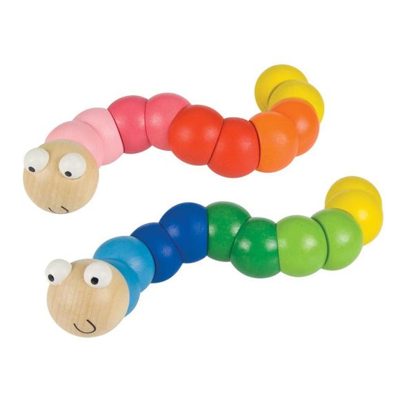 Brightly coloured and very wiggly, these wooden Wiggly Worms can shuffle along in lots of different directions! Available in blue and pink! A fascinating play toy which can also be used as decoration for a play area. Great party bag treat! Suitable 12 months plus. Dottie and Bee - Olney, Buckinghamshire 