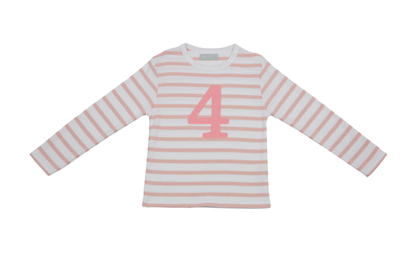 DUSTY PINK & WHITE BRETON STRIPED NUMBER 4 T SHIRT