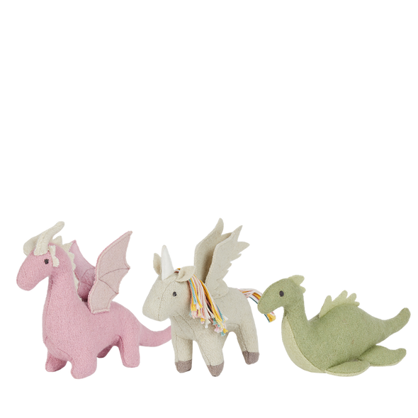 These Holdie Magical Creatures from Olli Ella are a must have for any mythical fantasy lover. Made using a soft wool blend, this set features a pale green Unicorn, purple Dragon, and a Green Loch-Ness Monster! Small enough to fit into any backpack, these creatures are ready for any adventure! Dottie and Bee - Olney, Buckinghamshire 